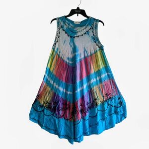 Vintage Jessica Taylor Tie Dye Boho Swing‎ Dress Free Size Viscose Beachwear